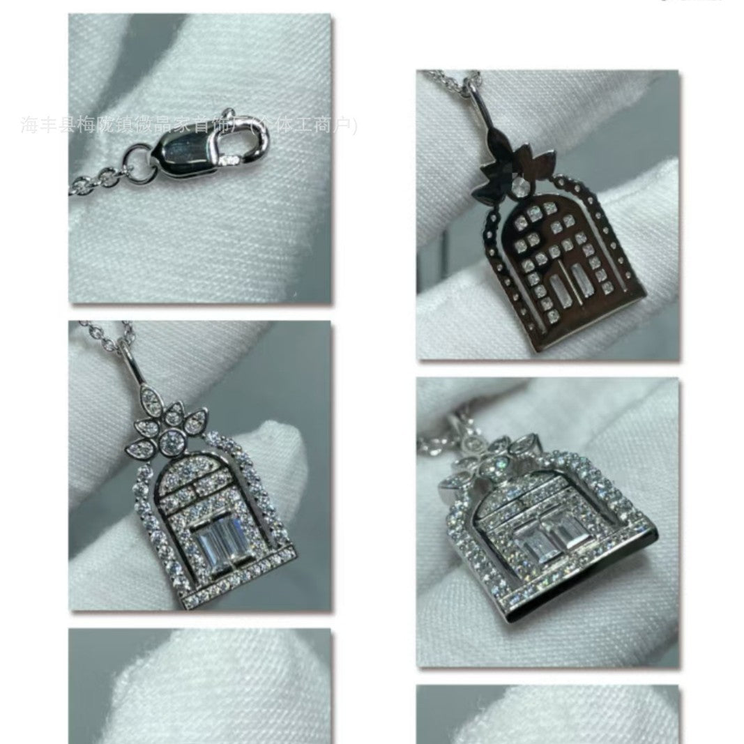 高版海瑞S925纯银满钻幸福之门项链高级时尚通勤吊坠项链