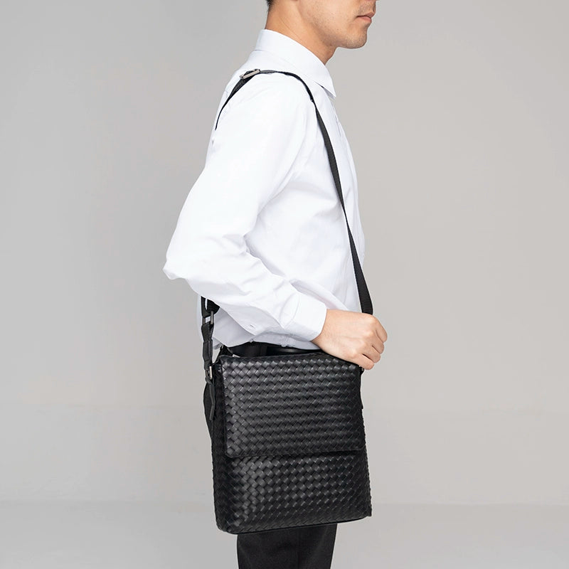 x&bv男包单肩包真皮休闲商务包翻盖编织竖款时尚小背包男士斜挎包