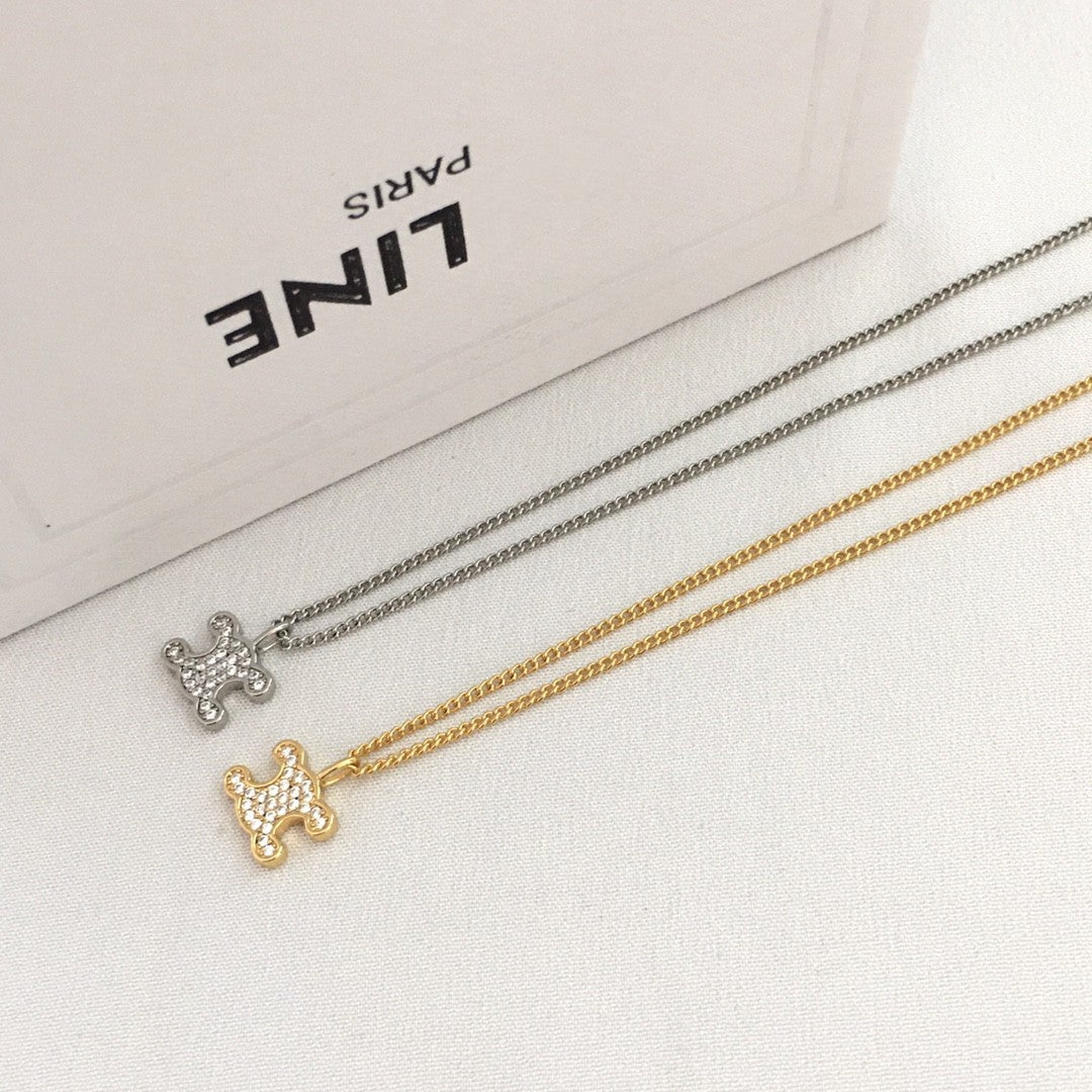 赛林家新款凯旋门满钻项链女高级感个性气质黄铜镀金锆石锁骨链