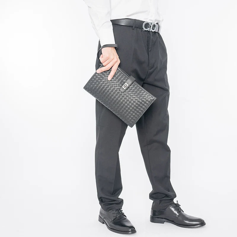 X&BV新款编织手包男真皮2021新款休闲商务大容量手抓包男士手拿包