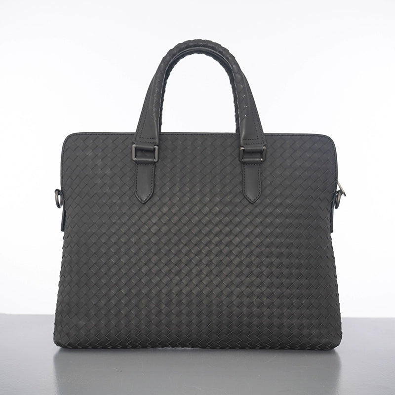 X&BV公文包男商务简约真皮手提包编织潮男士横款单肩斜挎包大容量