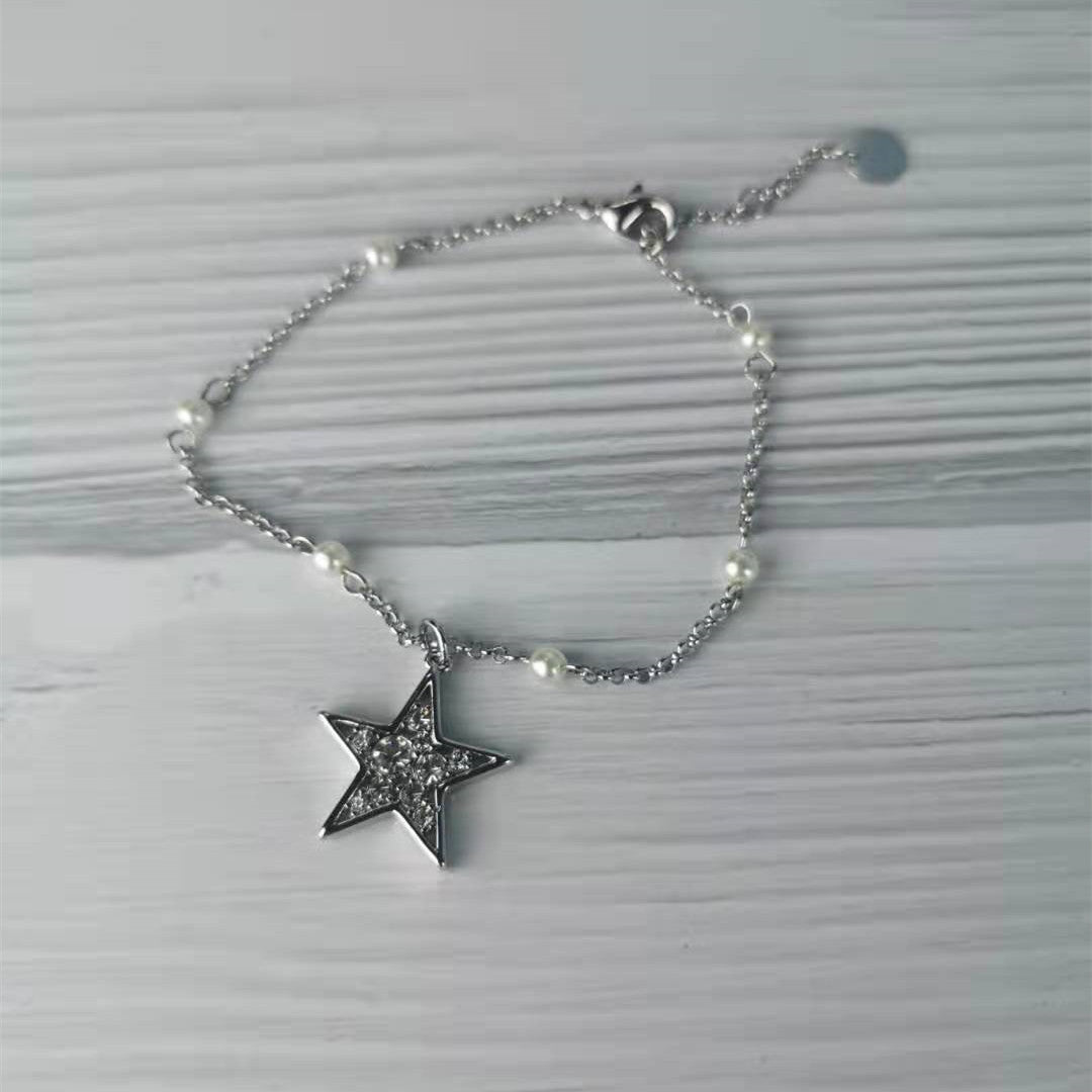 缪家新款珍珠耳环星星水晶耳坠气质时尚简约五角星形珍珠耳钉女