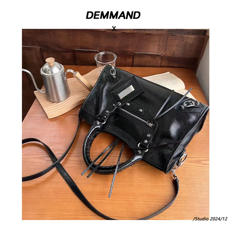 复古黑色手提机车包包女2024新款高级感时尚辣妹女小众单肩斜挎包