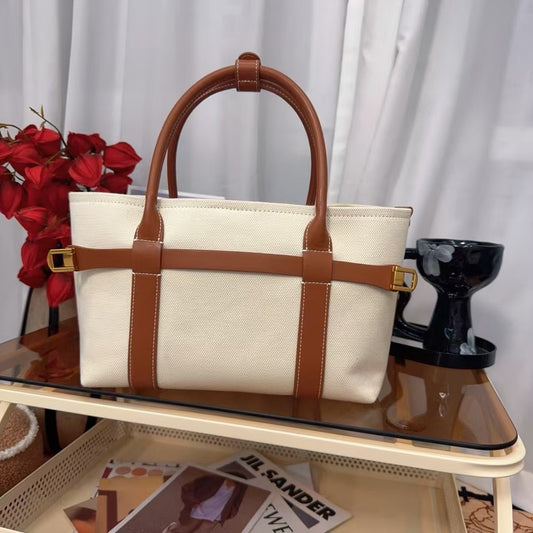 帆布托特包包女2025新款高级感小众设计撞色手提包大容量通勤百搭