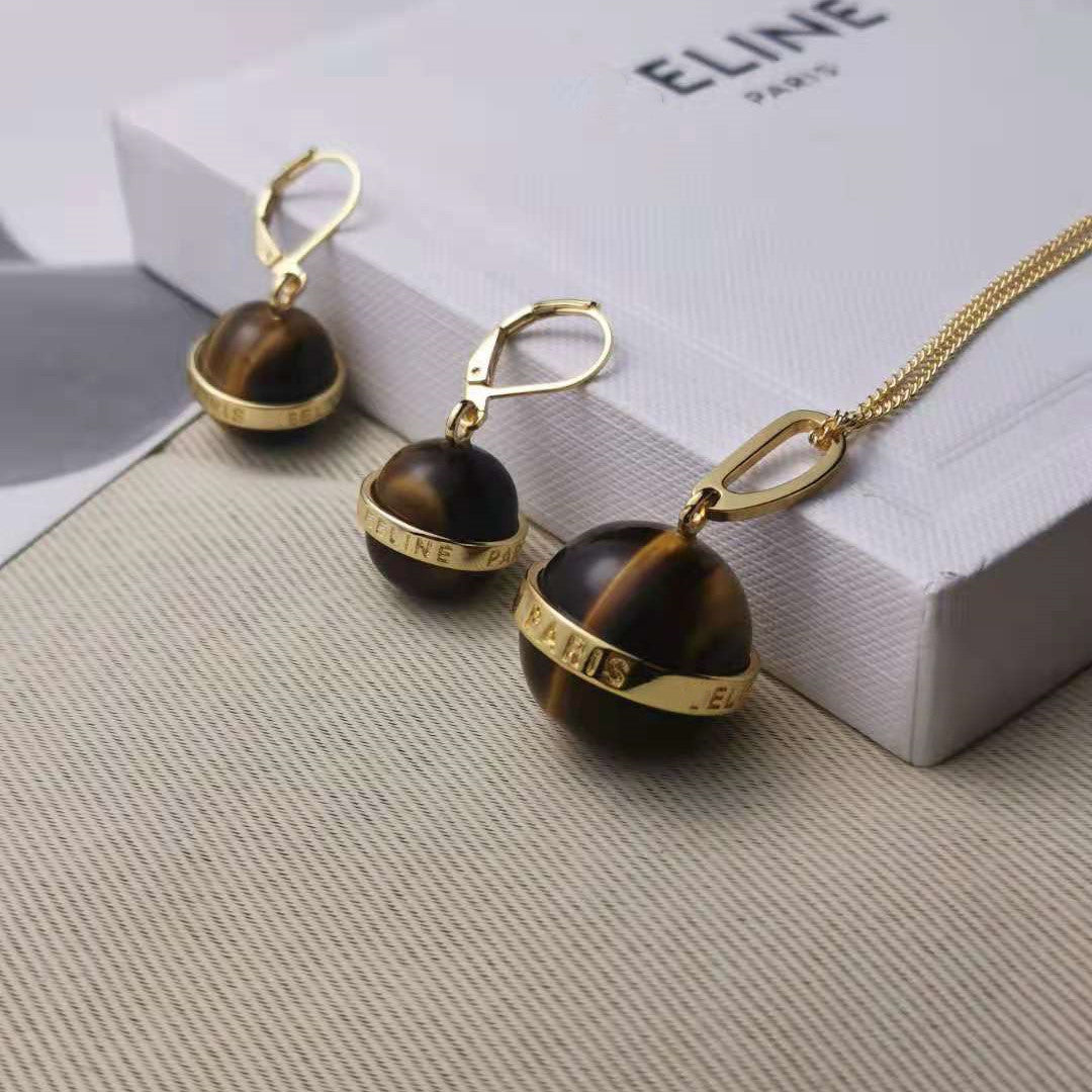 赛家新款虎眼石耳环独特法式复古耳饰高级感轻奢气质ins星球耳坠