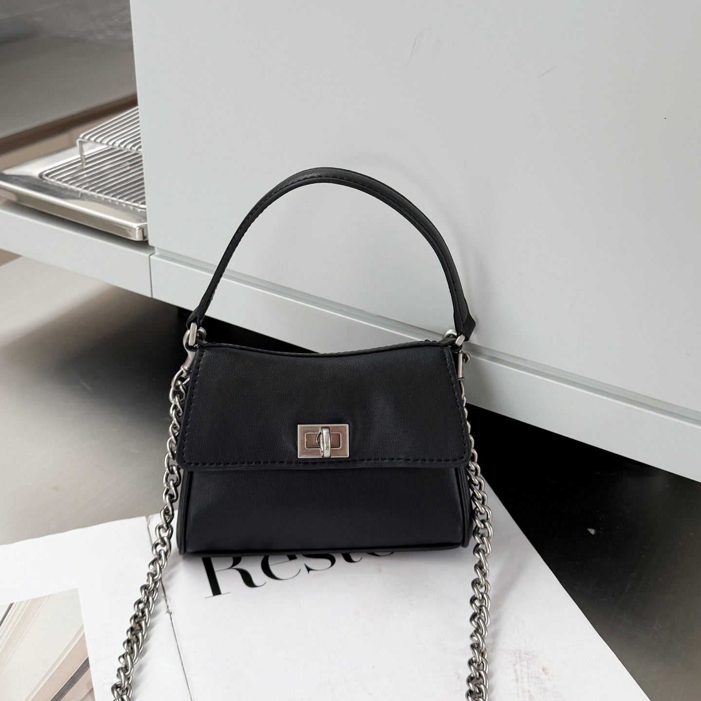 头层牛皮凯莉腋下包真皮托特包软皮手提包链条法棍包时尚斜挎包女