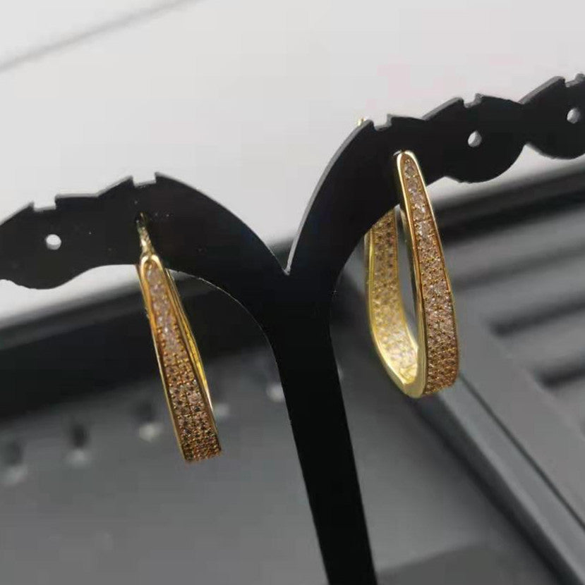 赛家新款耳扣金色满钻镶钻复古气质时尚港风耳饰不规则U形耳环