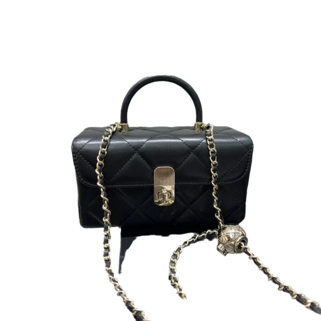 欧洲站真皮女包2024新款小众手提盒子包时尚高质感羊皮链条斜挎包