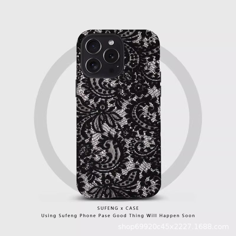 跨境防指纹蕾丝花适用苹果17Promax手机壳iPhone16磁吸15菲林壳14
