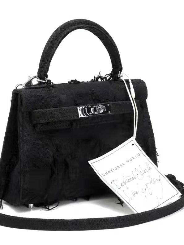 日韩潮包ins小众设计复古大容量链条串珠托特包牛仔布手提包包