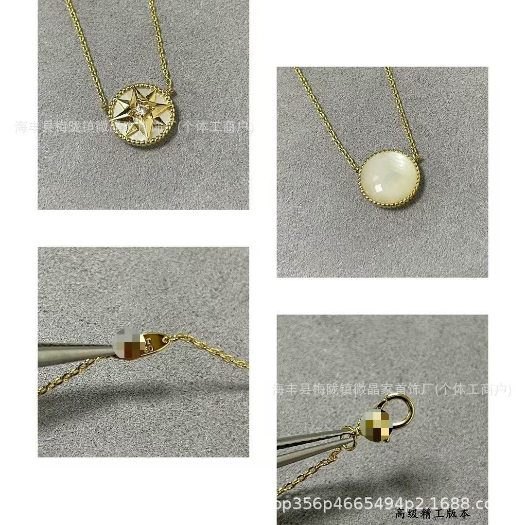 D家高版本新款满钻罗盘项链白贝母八芒星幸运罗盘项链厂家直销
