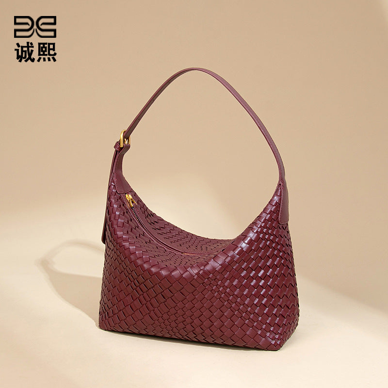 2025开春新款手工编织包包时尚单肩腋下包大容量通勤手提饭盒包女