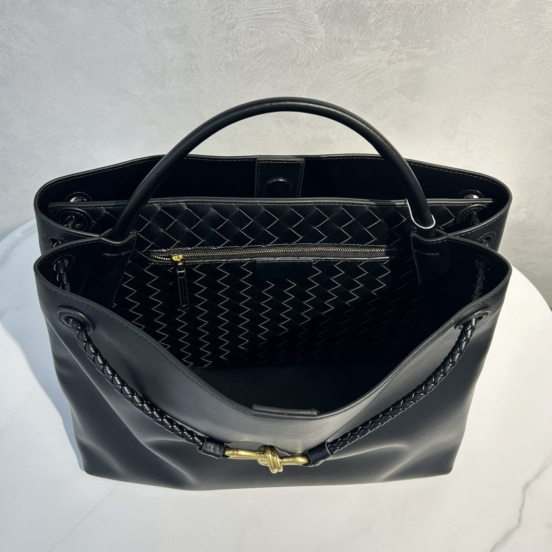 包包女2025新款质感真皮大容量托特包女斜跨通勤蝴蝶结单肩手提包