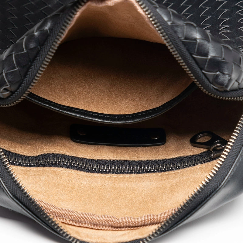 X&BV单肩包男真皮编织竖款时尚背包大容量休闲商务斜挎包男士包包