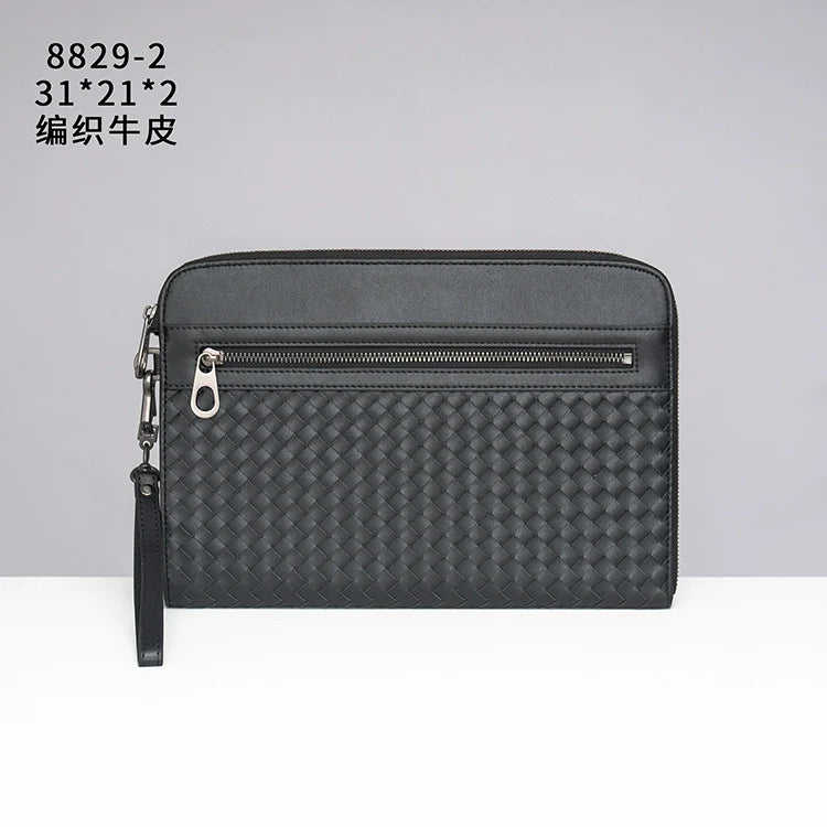 X&BV男士包包手拿包真皮休闲大容量新款编织时尚夹包手抓包手包男