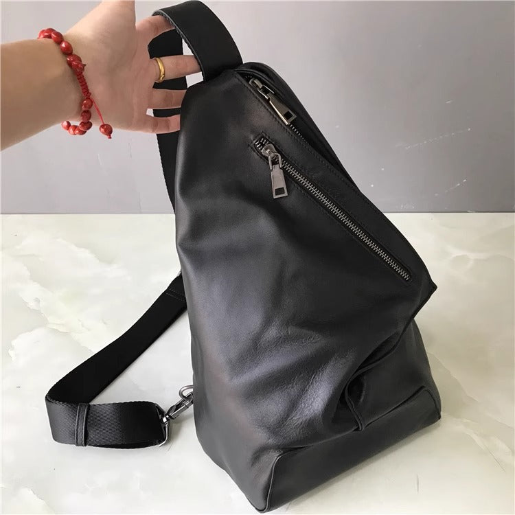 外贸亚马逊头层牛皮男女胸包通勤百搭斜挎包休闲真皮包一件代发