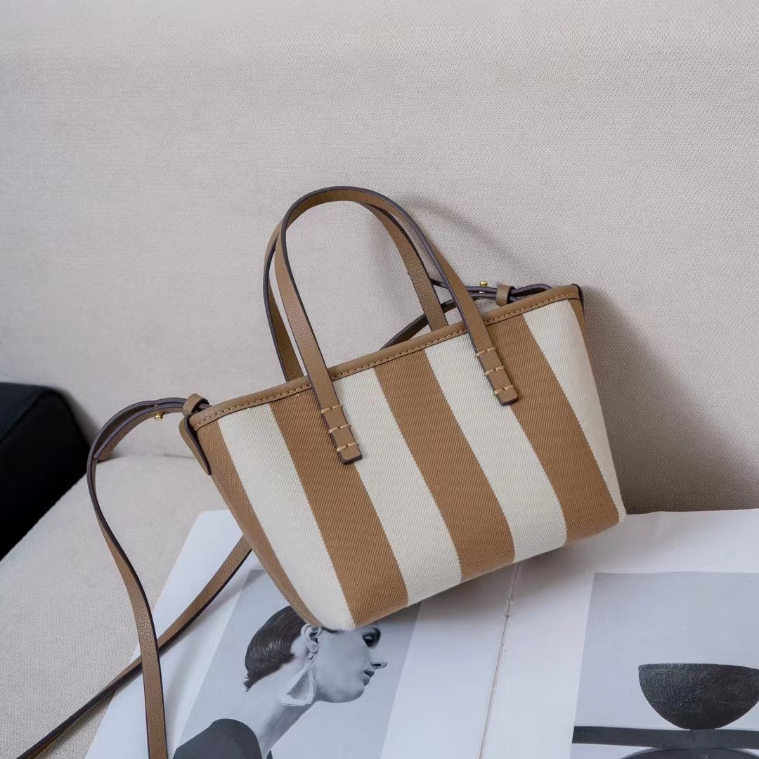 大牌包包女2024新款百搭大容量托特包条纹帆布通勤单肩手提购物袋