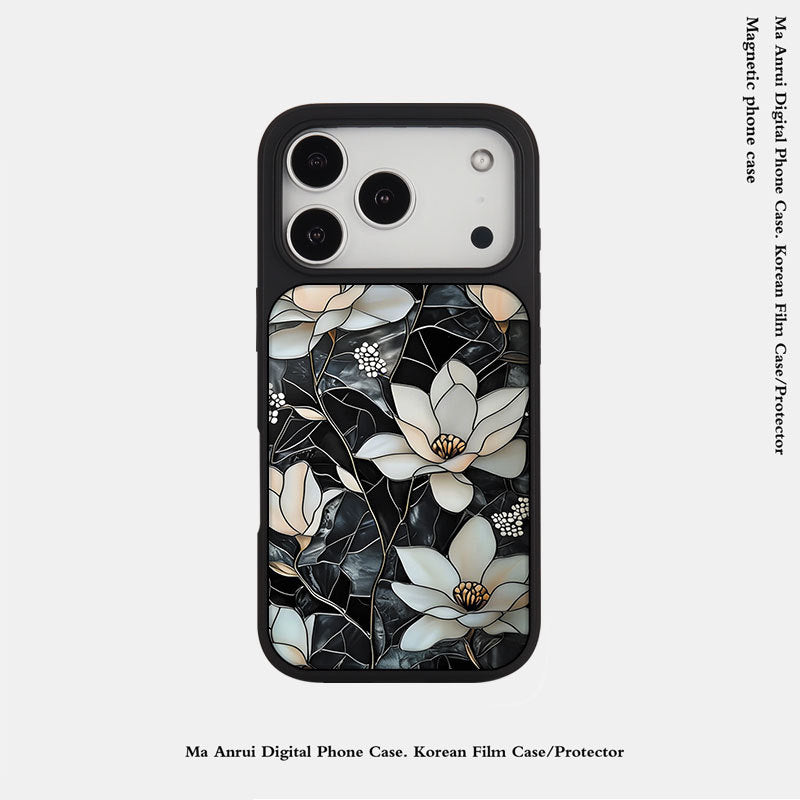 外贸跨境花朵适用苹果16pro晶瓷手机壳iPhone17亚克力PC磨砂防摔