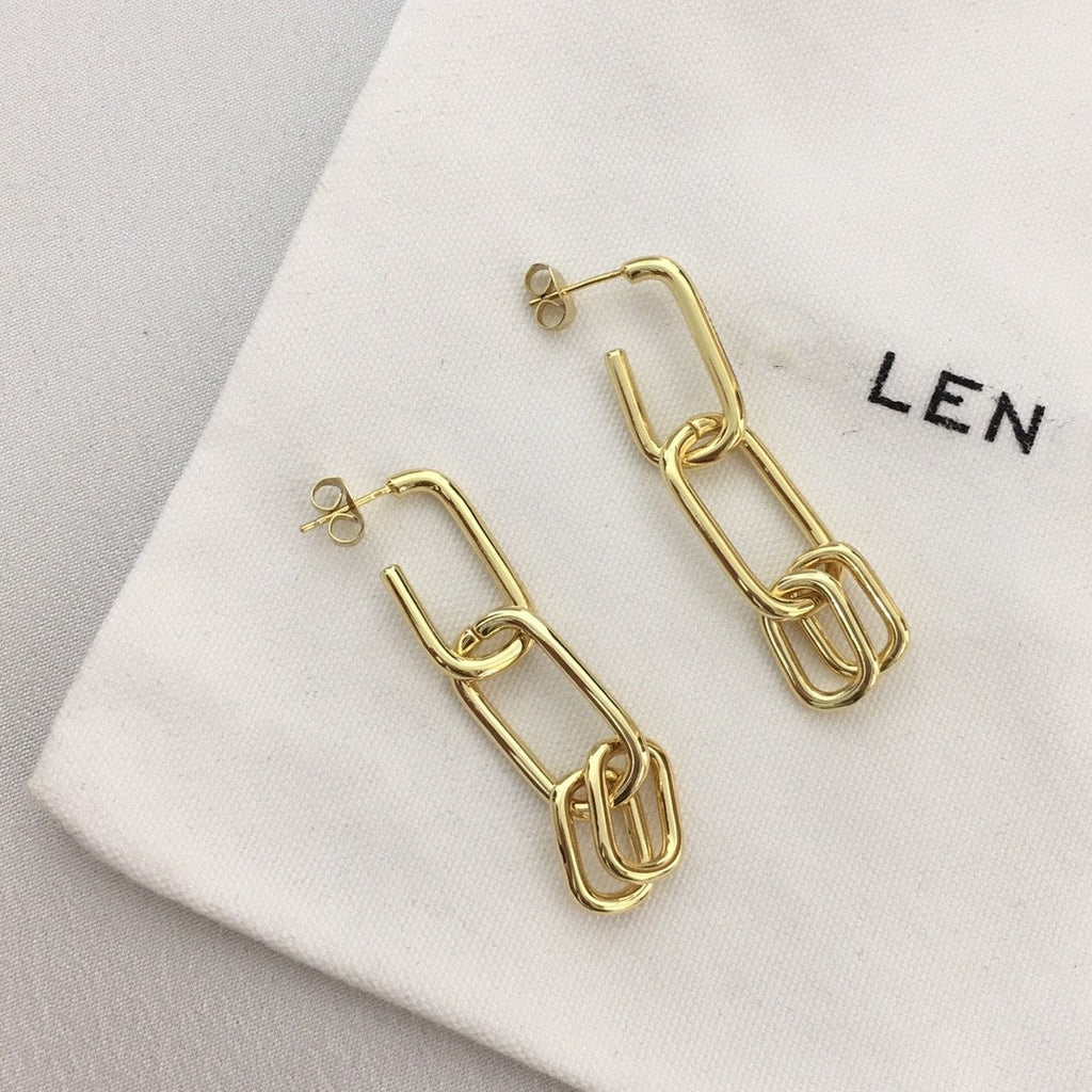 巴家新款粗链条节耳坠耳环气质百搭可拆携二戴耳钉法式网红耳饰女