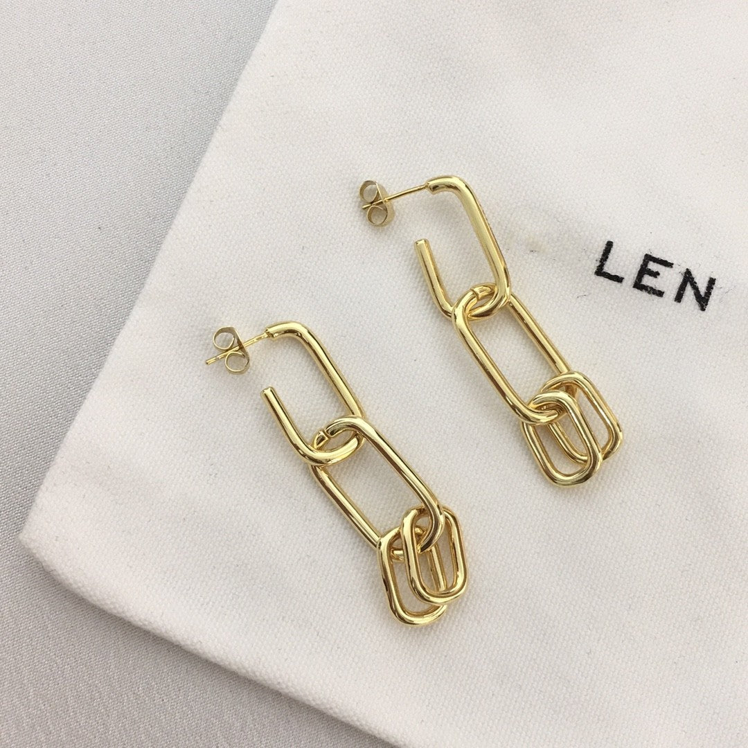 巴家新款粗链条节耳坠耳环气质百搭可拆携二戴耳钉法式网红耳饰女