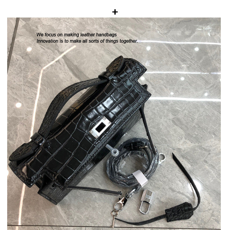 2024新款真皮女包鳄鱼纹牛皮凯莉手拿包晚宴包时尚单肩斜跨包