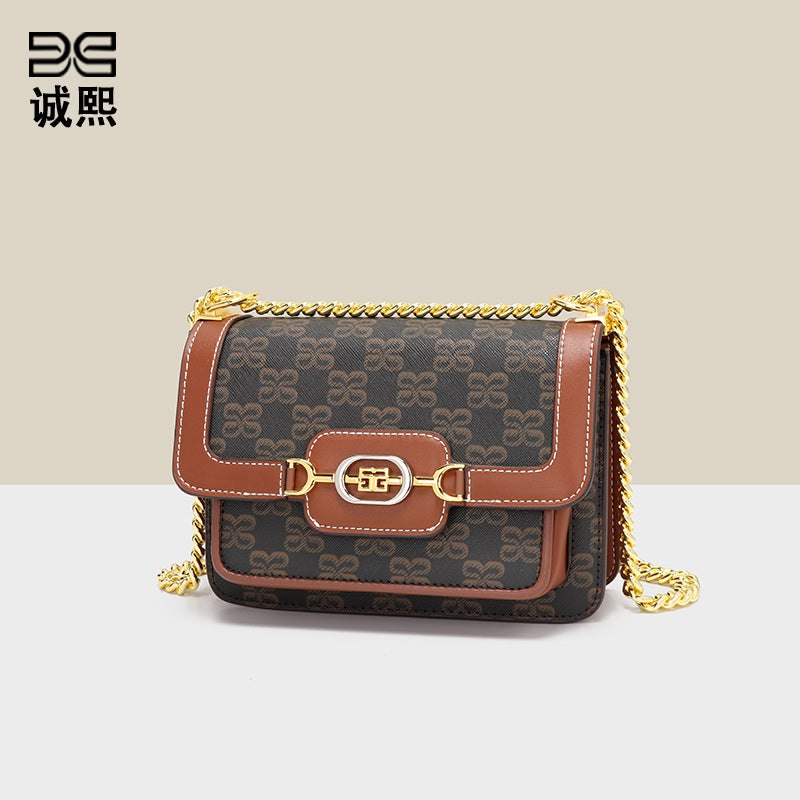 时尚经典老花小方包大容量质感印花单肩包通勤百搭复古链条斜挎包