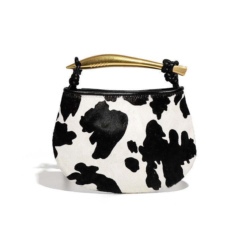 秋冬新品高级感马毛手提包包小众设计潮流豹纹沙丁鱼单肩斜挎女包