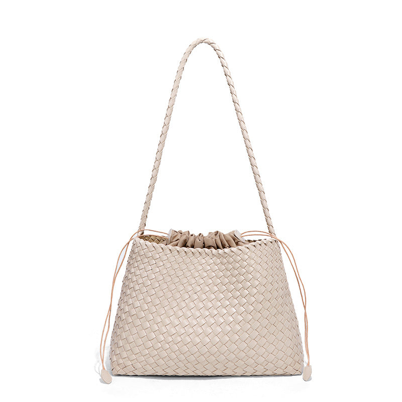 韩版时尚单肩女包大容量菜篮子母包手工编织包包潮流纯色腋下女包