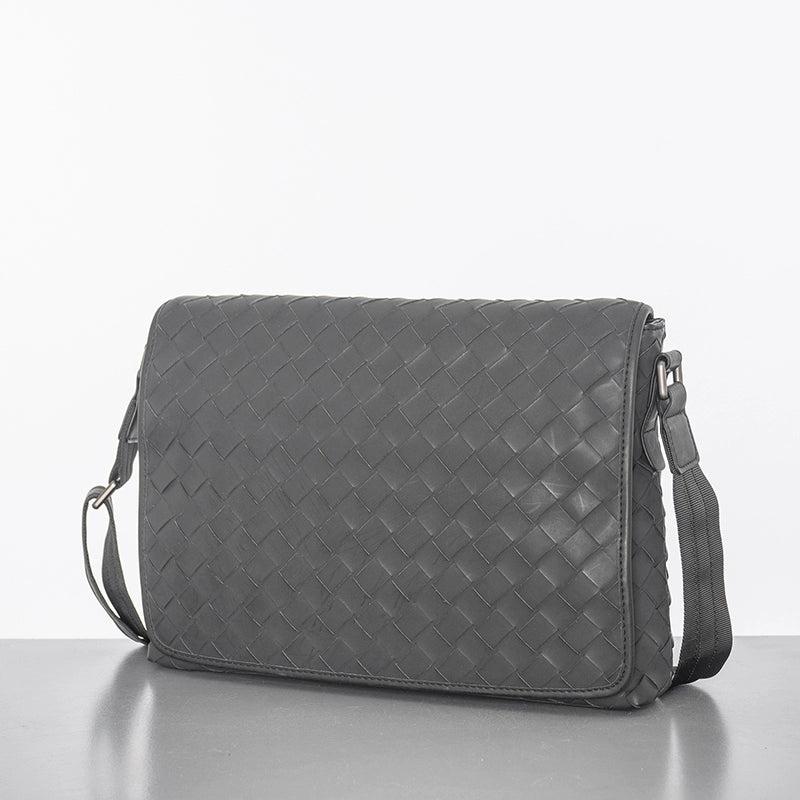 X&BV新款编织潮牌男士单肩包大容量真皮休闲横款翻盖商务斜挎包男