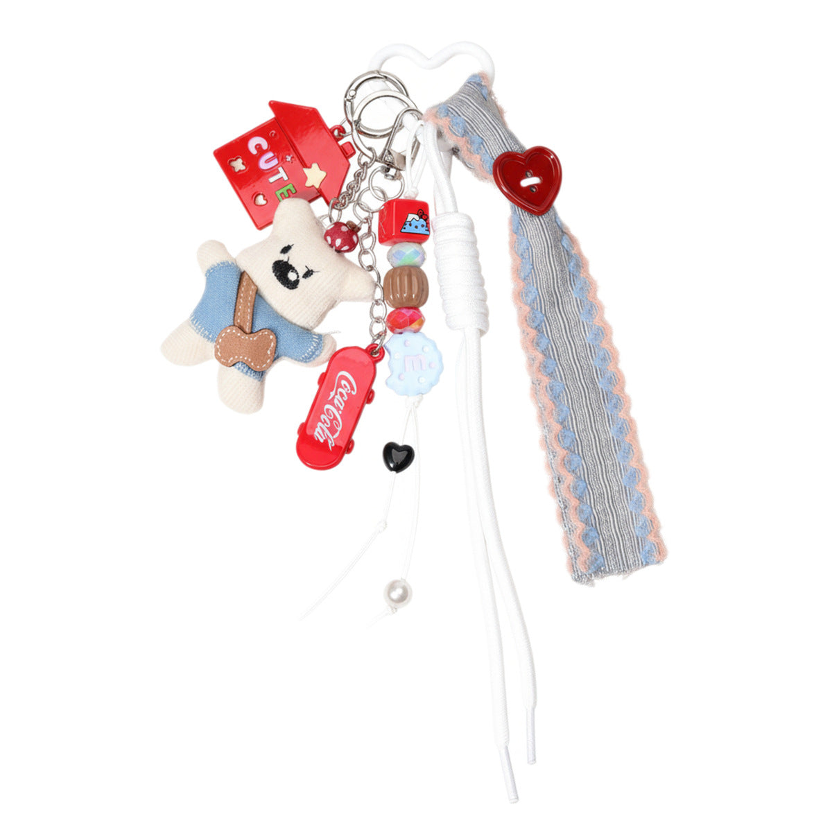 棉花毛绒小熊包包挂饰挂件时尚简约轻奢风百搭挂饰彩色串珠滑板车