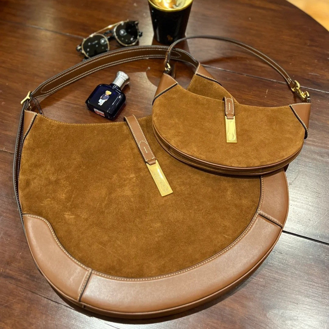 平价显贵慵懒老钱风郑秀晶同款单肩斜挎腋下麂皮拼色ID托特包大容