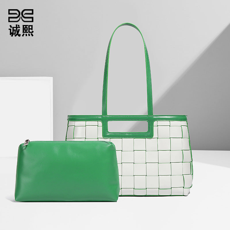 加工定制包包大容量时尚简约纯色镂空手工编织镂空单肩通勤托特包