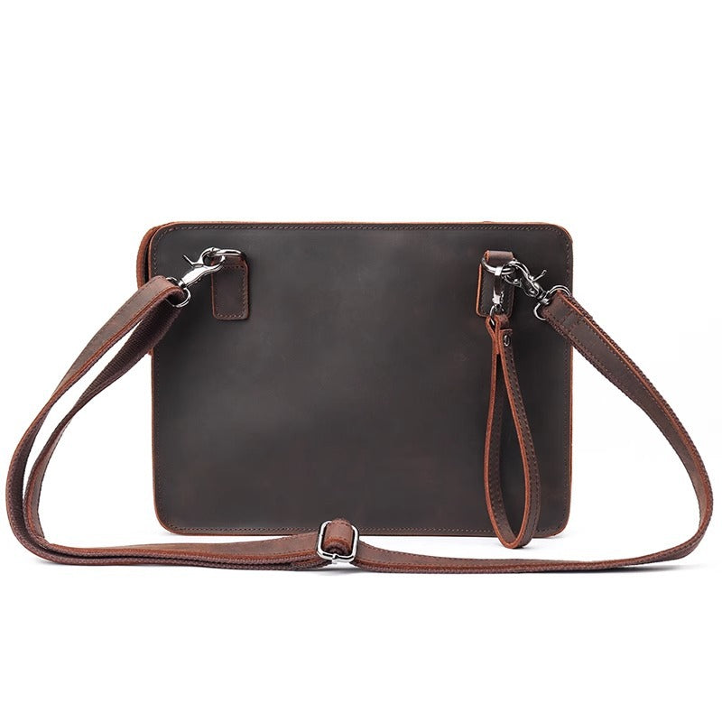 疯马皮牛皮单肩斜挎包男士手工真皮手拿复古ipad公文包A4文件袋女