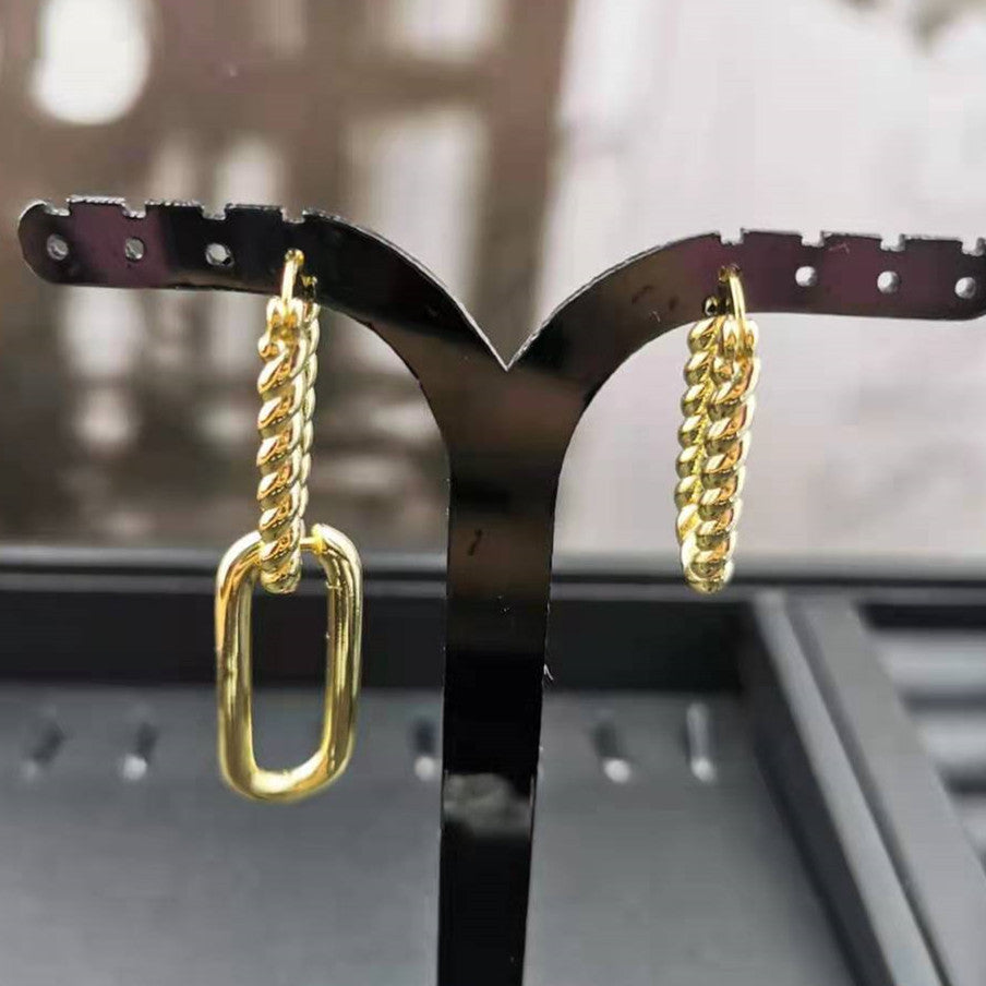 赛家欧美金色麻花耳环女气质耳饰个性小众设计高级感经典两戴耳圈