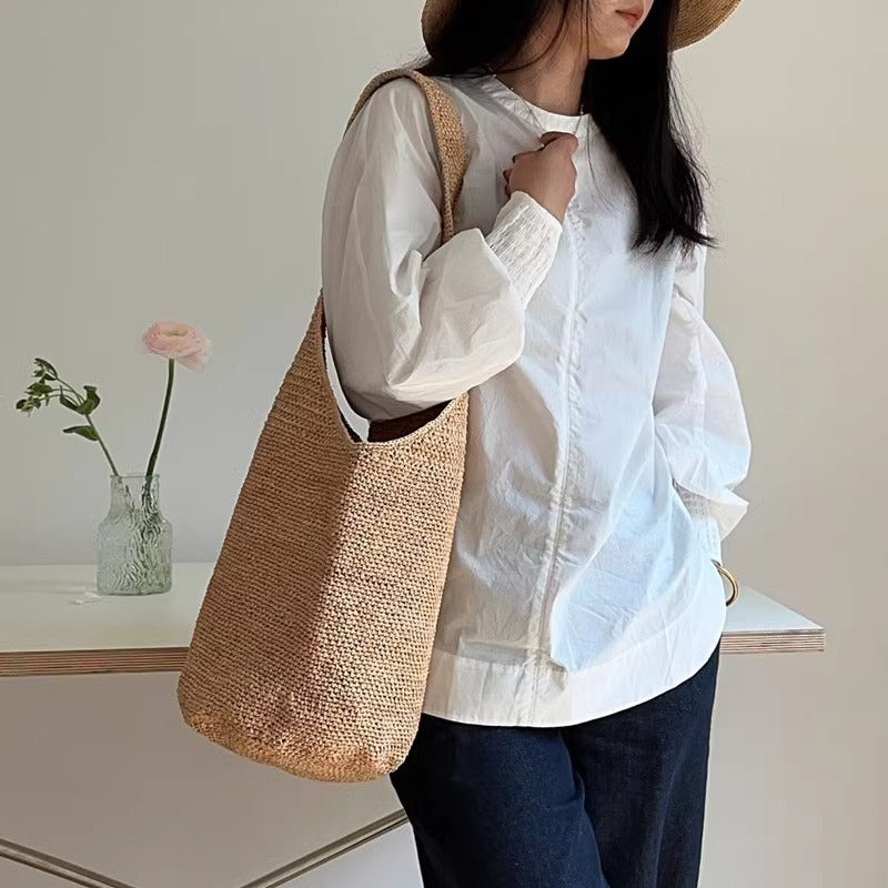 法式拉菲草编包女夏时尚百搭大容量单肩腋下托特海边度假沙滩女包