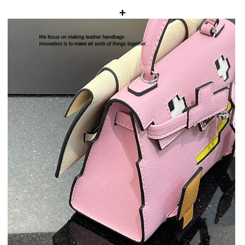 小众设计凯莉包2024新款可爱恶搞小怪兽包牛皮单肩手提包斜挎包女