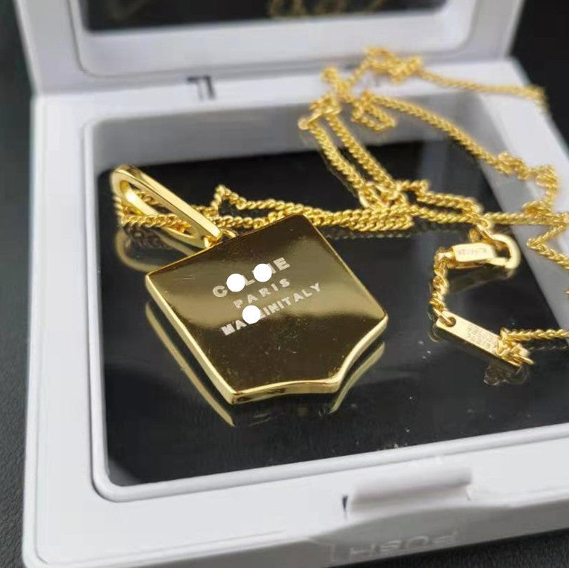 赛家欧美法式潮牌cel风凯旋门盾牌金币复古项链女时尚气质锁骨链