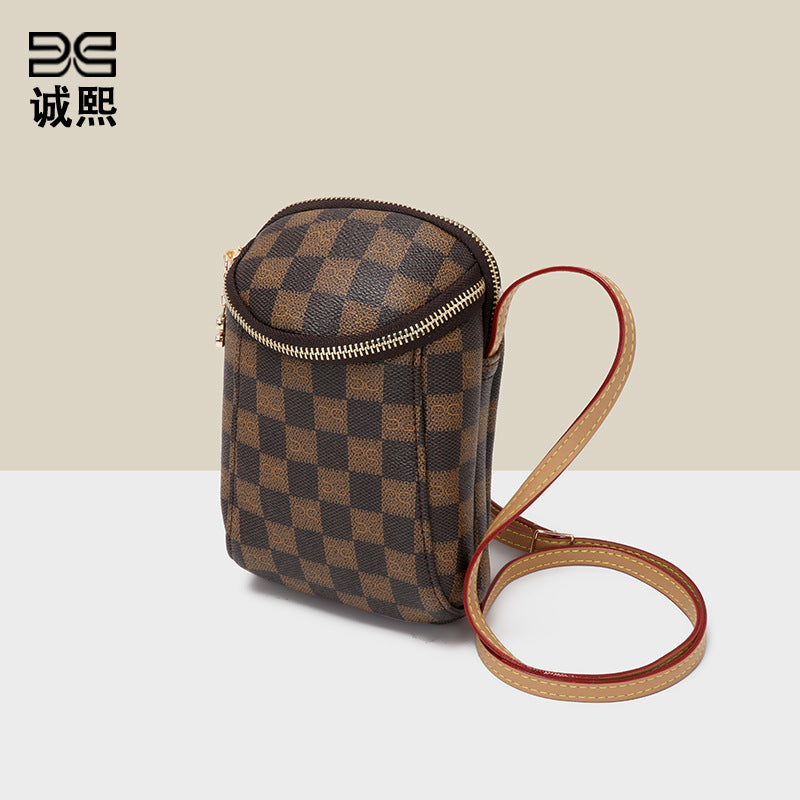 新款贝雷棋盘格手机包迷你可爱休闲女包时尚潮流单肩包复古斜挎包