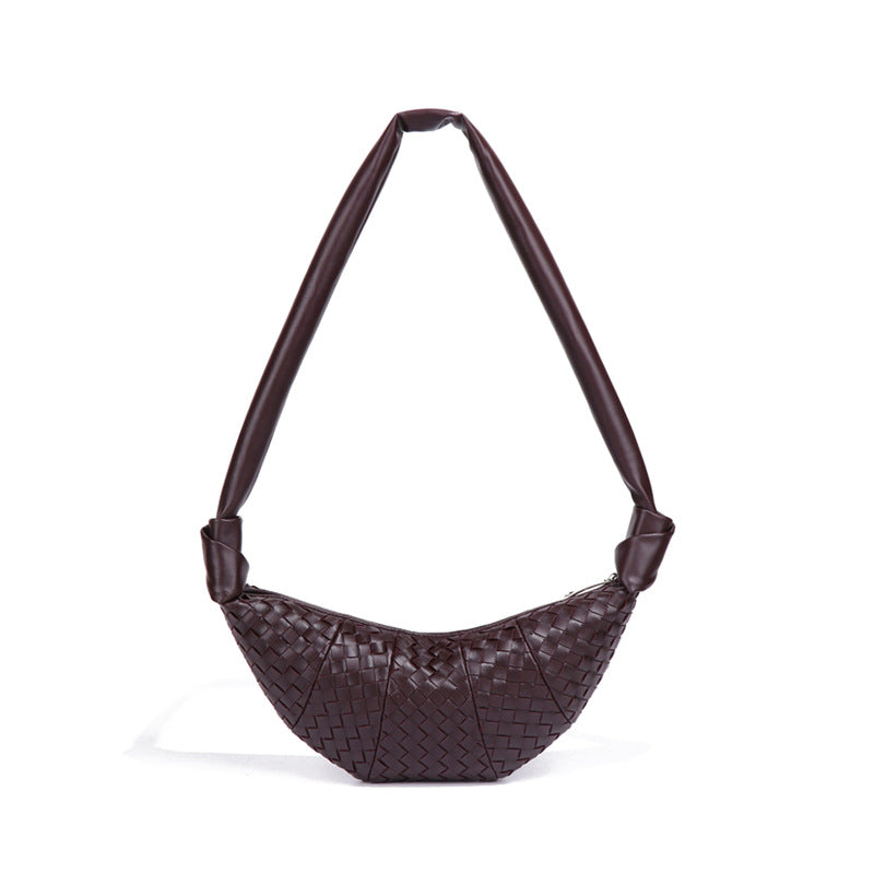 韩版慵懒风牛角包潮流单肩斜挎饺子包小众编织女包新款时尚可颂包