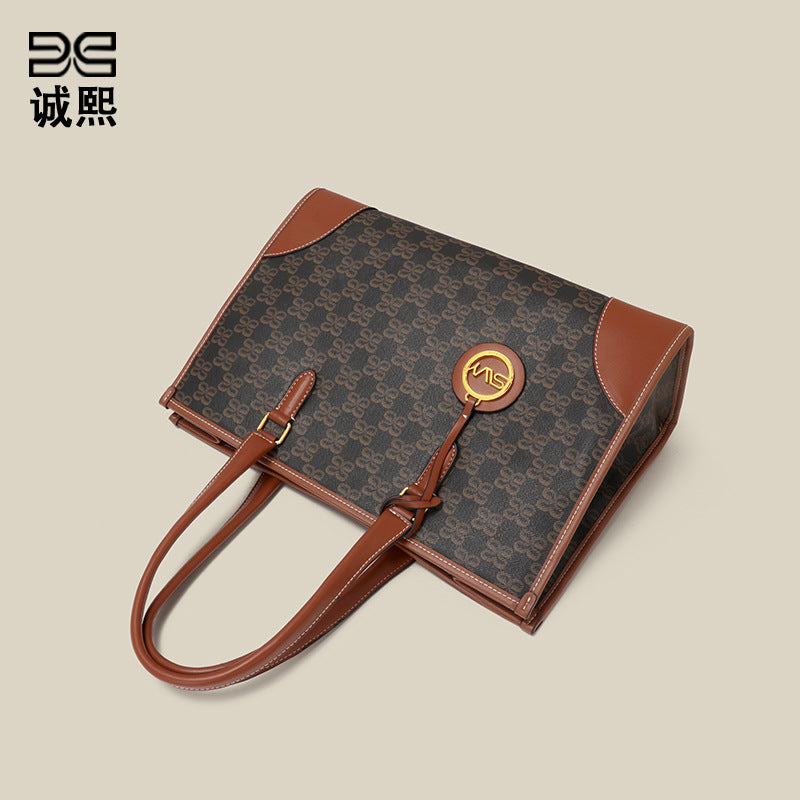 跨境商务通勤托特包百搭大容量潮流手提包女士气质老花单肩腋下包