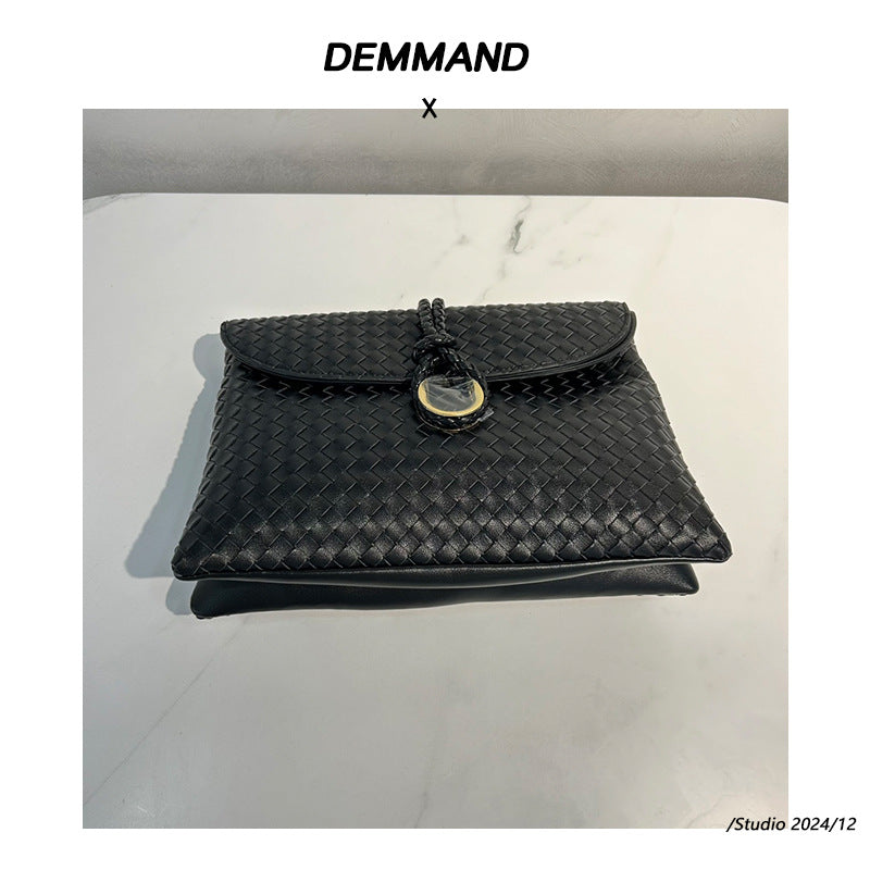 2024秋冬季跨境新款高级感优质牛皮手工编织手拿包单肩斜挎包包女