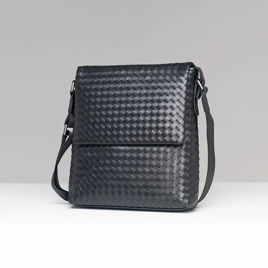 x&bv男包单肩包真皮休闲商务包翻盖编织竖款时尚小背包男士斜挎包