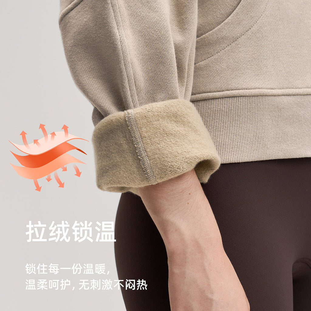 防风运动外套女加绒加厚半拉链宽松瑜伽健身服棉lulu烟囱高领卫衣