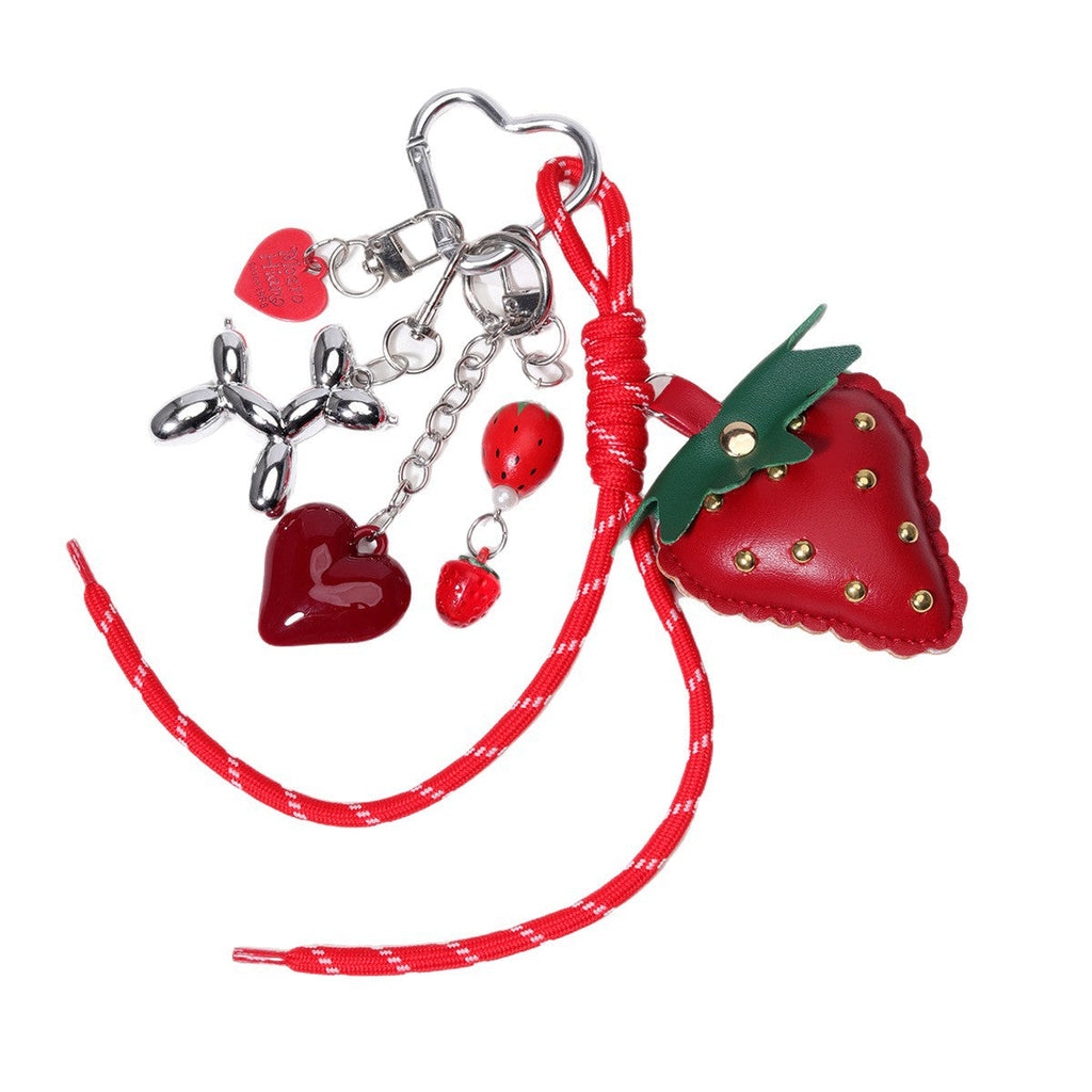 量大价优现货红色草莓包挂金属动物狗编织绳钥匙链钥匙扣包挂