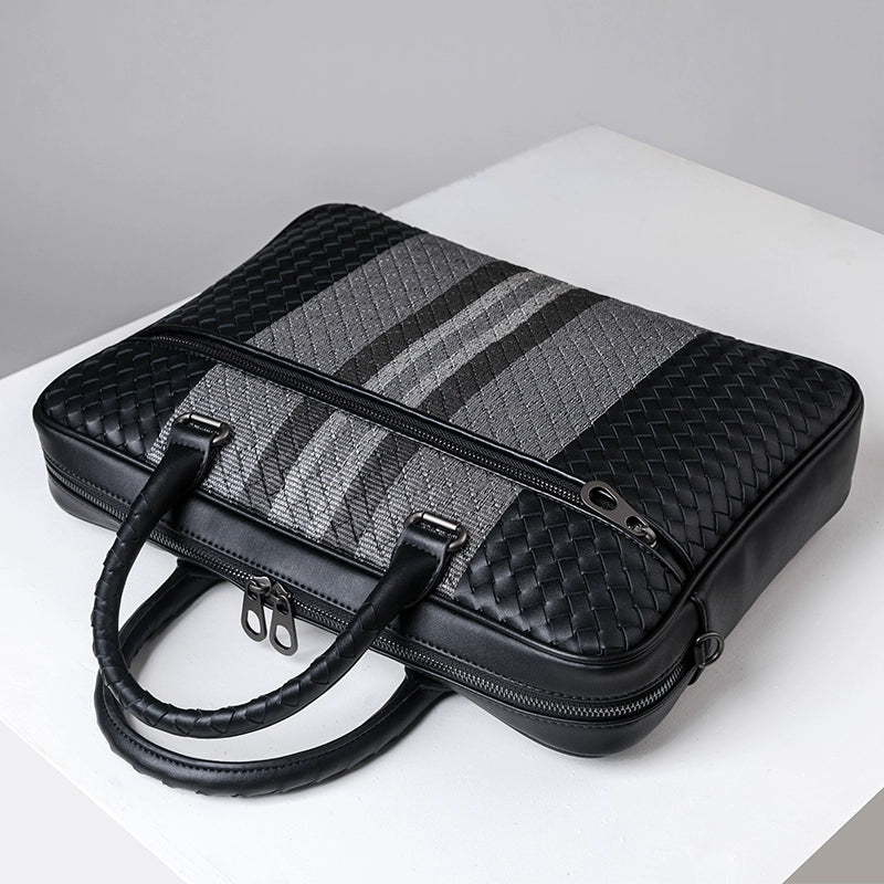 X&BV男包手提包真皮编织男士公文包大牛皮商务休闲单肩斜挎手拎包