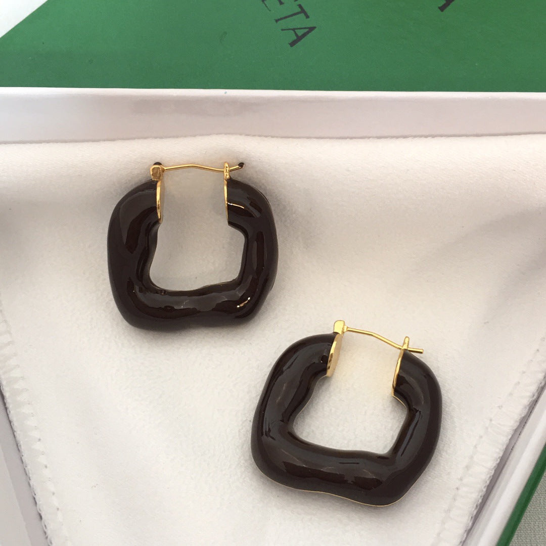 BV家21新款珐琅不规则U形耳环女高级感气质重工彩色几何形耳扣