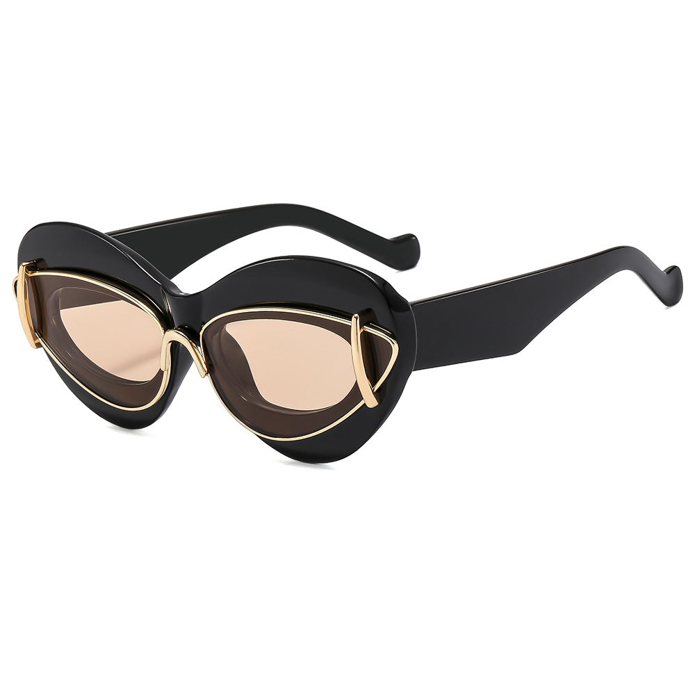 2024新款欧美轻奢墨镜时尚金属猫眼太阳镜网红sunglasses太阳眼镜