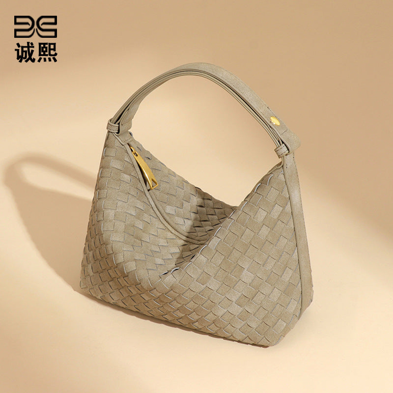 秋冬新品磨砂麂皮绒手拎饭盒包大容量高级感饺子包小众单肩腋下包