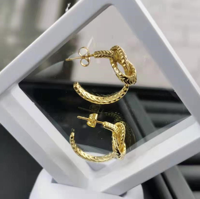 赛家新款耳钉麻花几何金色复古简约时尚耳饰麻花编织打结耳环女