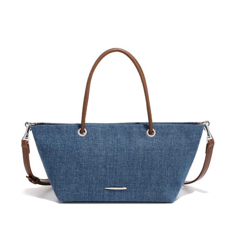 韩版水洗牛仔布斜挎包单肩手提袋托特包休闲大容量购物袋腋下女包